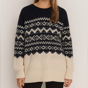 KHAITE Mae Fair Isle Sweater XL 100% Cashmere‎ Black Tan Pullover Knit Womens